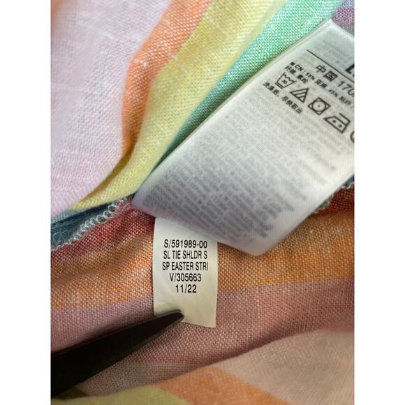 GAP Women’s Linen-Blend Tie-Shoulder Peplum Top Multicolor Stripe Tank Sz Med - Picture 8 of 8